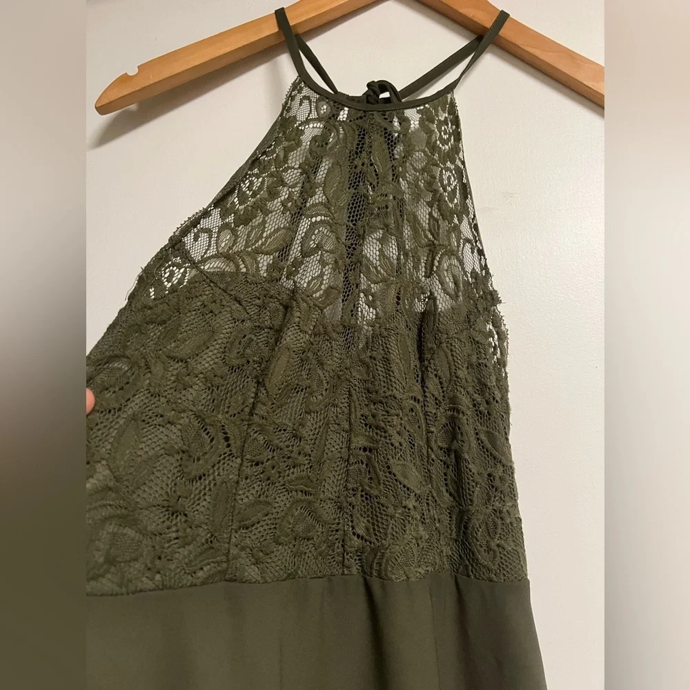 Elegant Olive Green Lace Maxi Dress - Picture 5 of 7